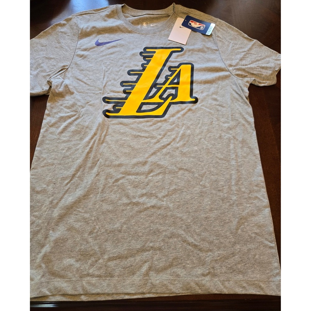 Nike NBA Los Angeles Lakers Mens Large Gray Graphic T-Shirt LA Logo New NWT L